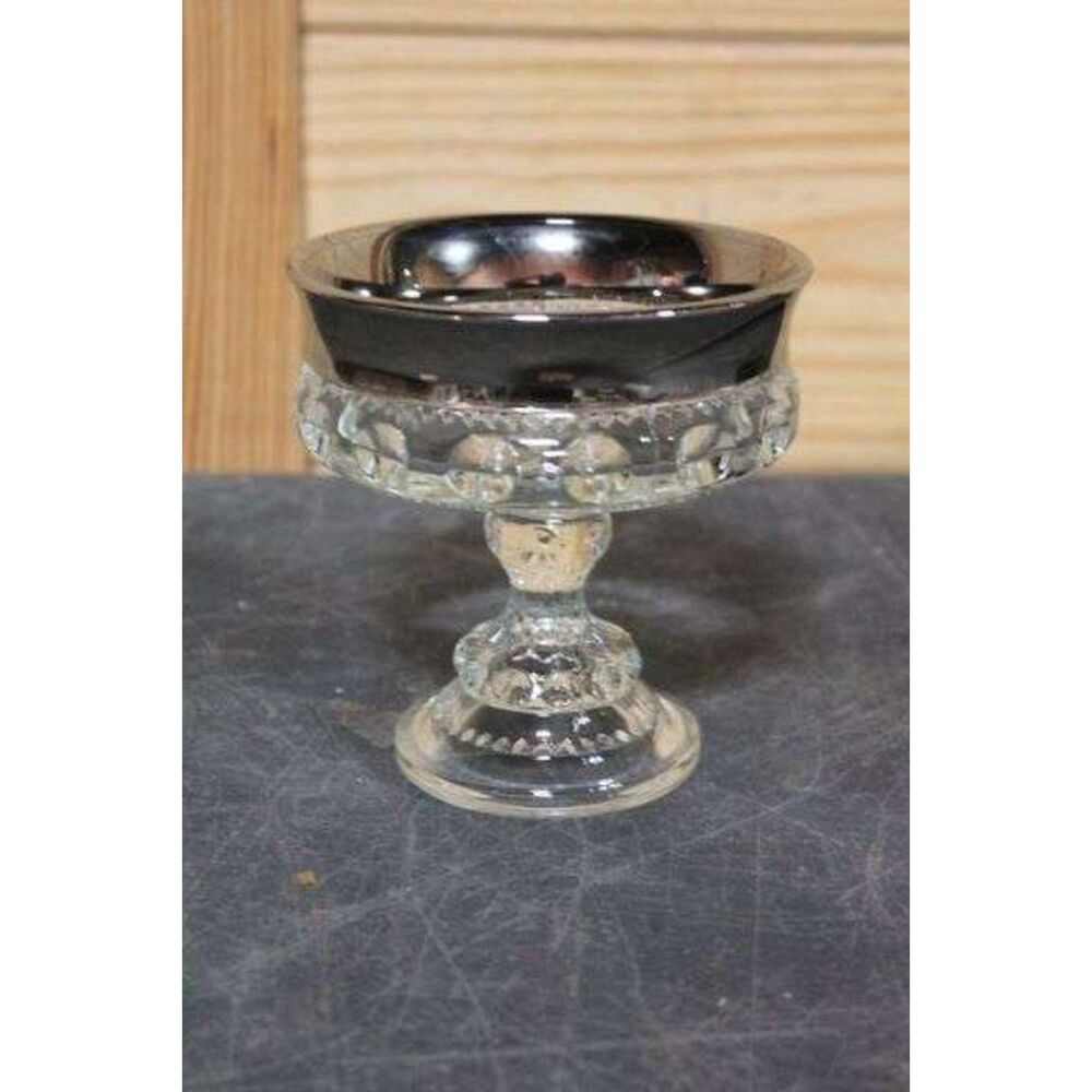 Vintage Imperial Glass-Kings Crown Thumbprint Pedestal Bowl with Silver Band